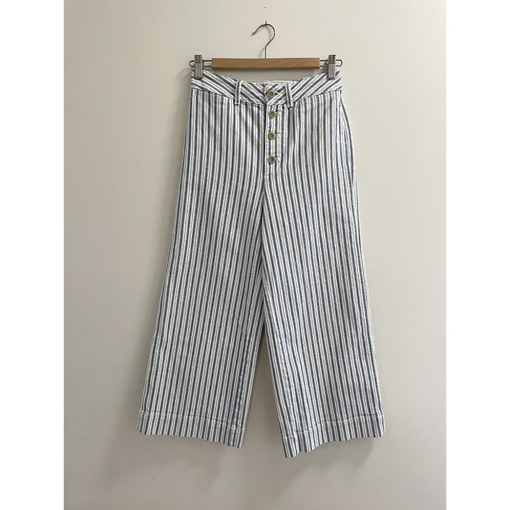 Madewell Emmett Wide-Leg Crop Pants in Stripe: Button-Front Edition Size 27